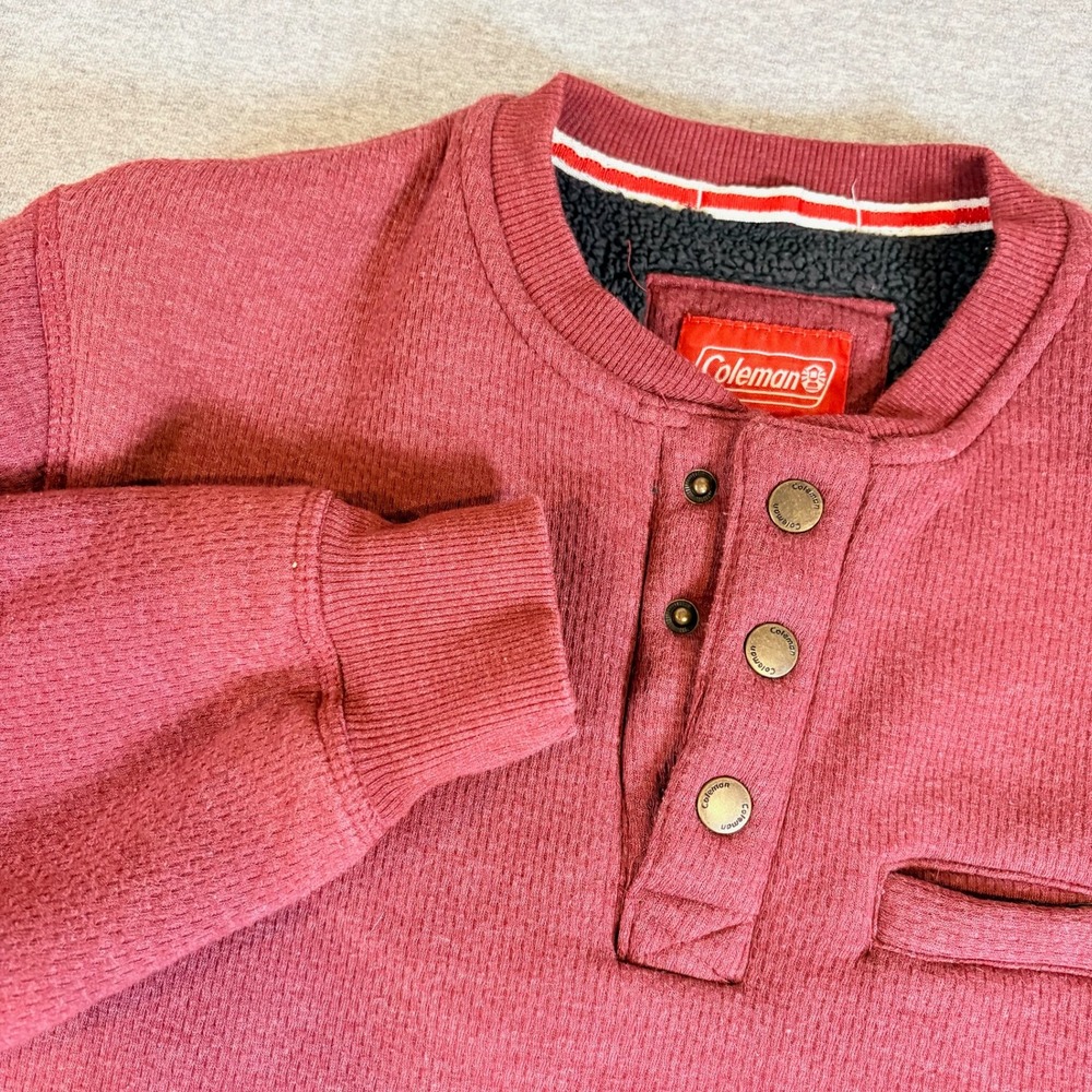 Coleman Henley Pullover Mens Medium Red Sherpa Lined Sweater 1/4 Snap Comfy
